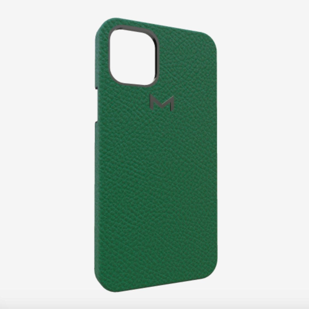 Classic Case for iPhone 12 Pro in Genuine Calfskin Emerald Green Black Plating 
