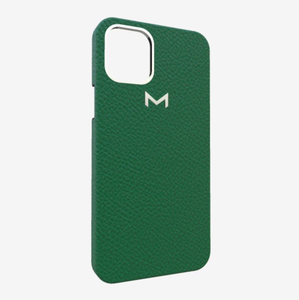 Classic Case for iPhone 12 Pro in Genuine Calfskin Emerald Green Steel 316 