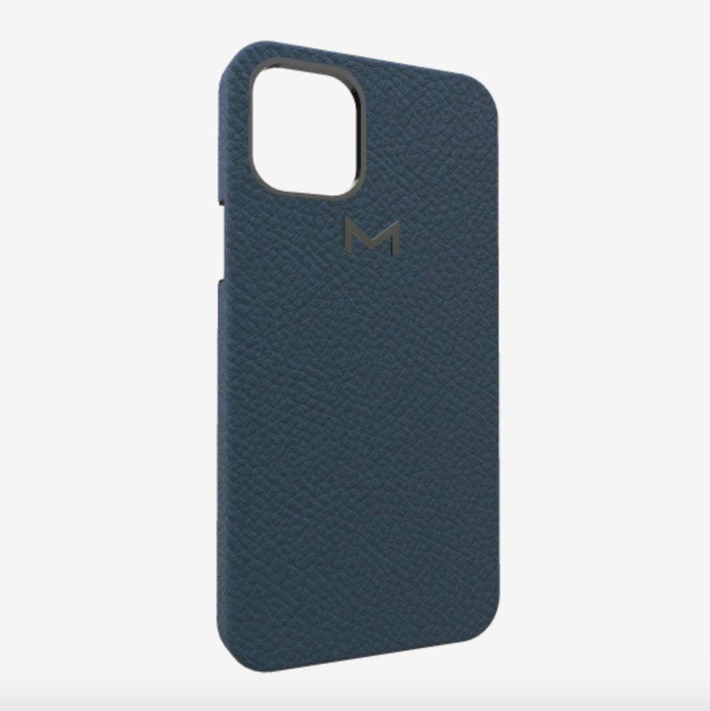 Classic Case for iPhone 12 Pro in Genuine Calfskin Night Blue Black Plating 