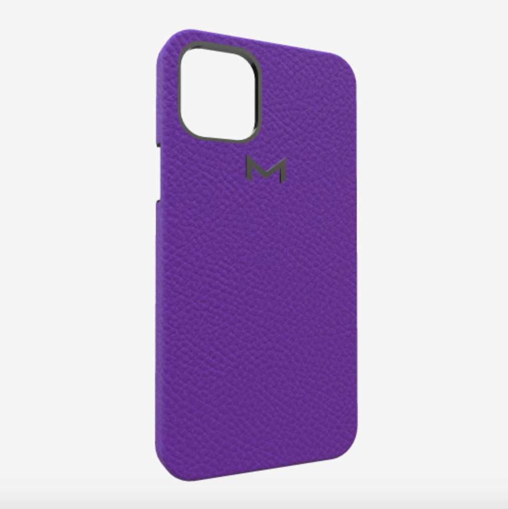 Classic Case for iPhone 12 Pro in Genuine Calfskin Purple Rain Black Plating 