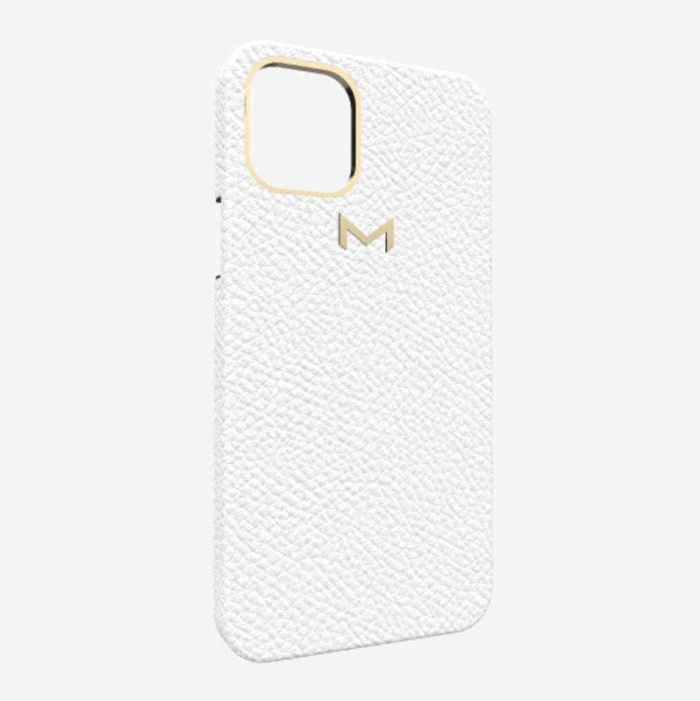 Classic Case for iPhone 12 Pro in Genuine Calfskin White Angel Yellow Gold 