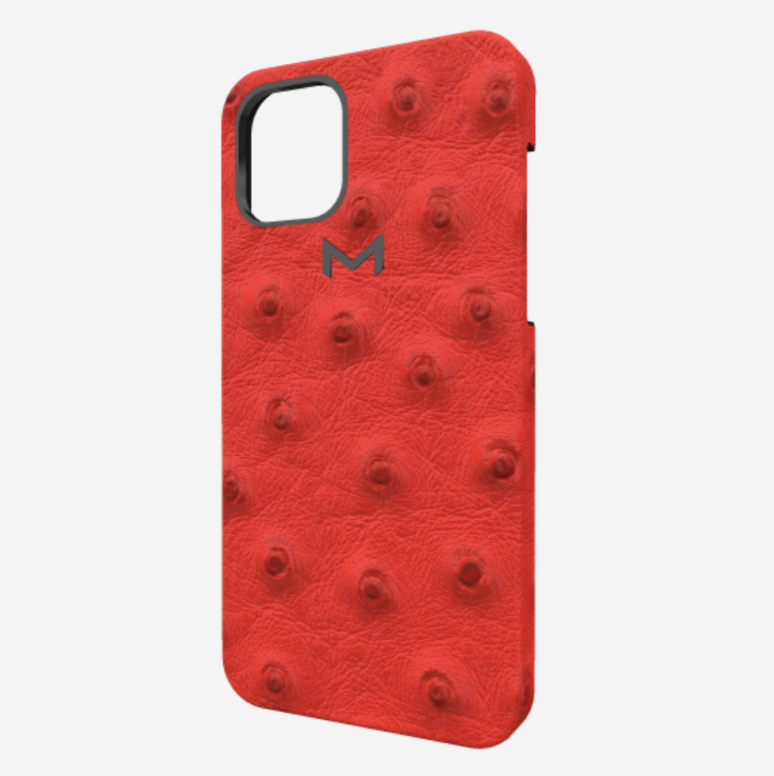 Classic Case for iPhone 12 Pro in Genuine Ostrich Glamour Red Black Plating 