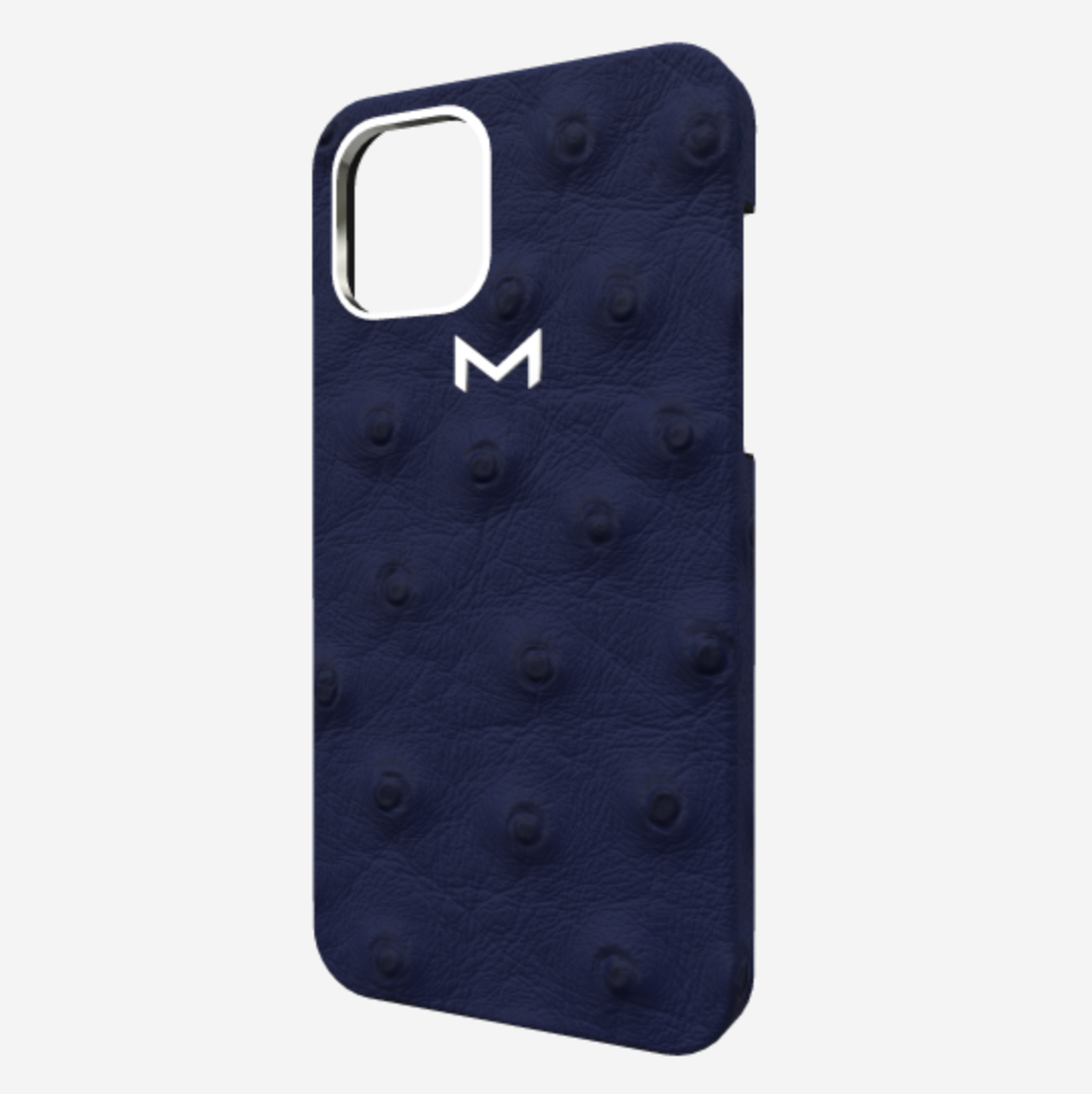 Classic Case for iPhone 12 Pro in Genuine Ostrich Navy Blue Steel 316 