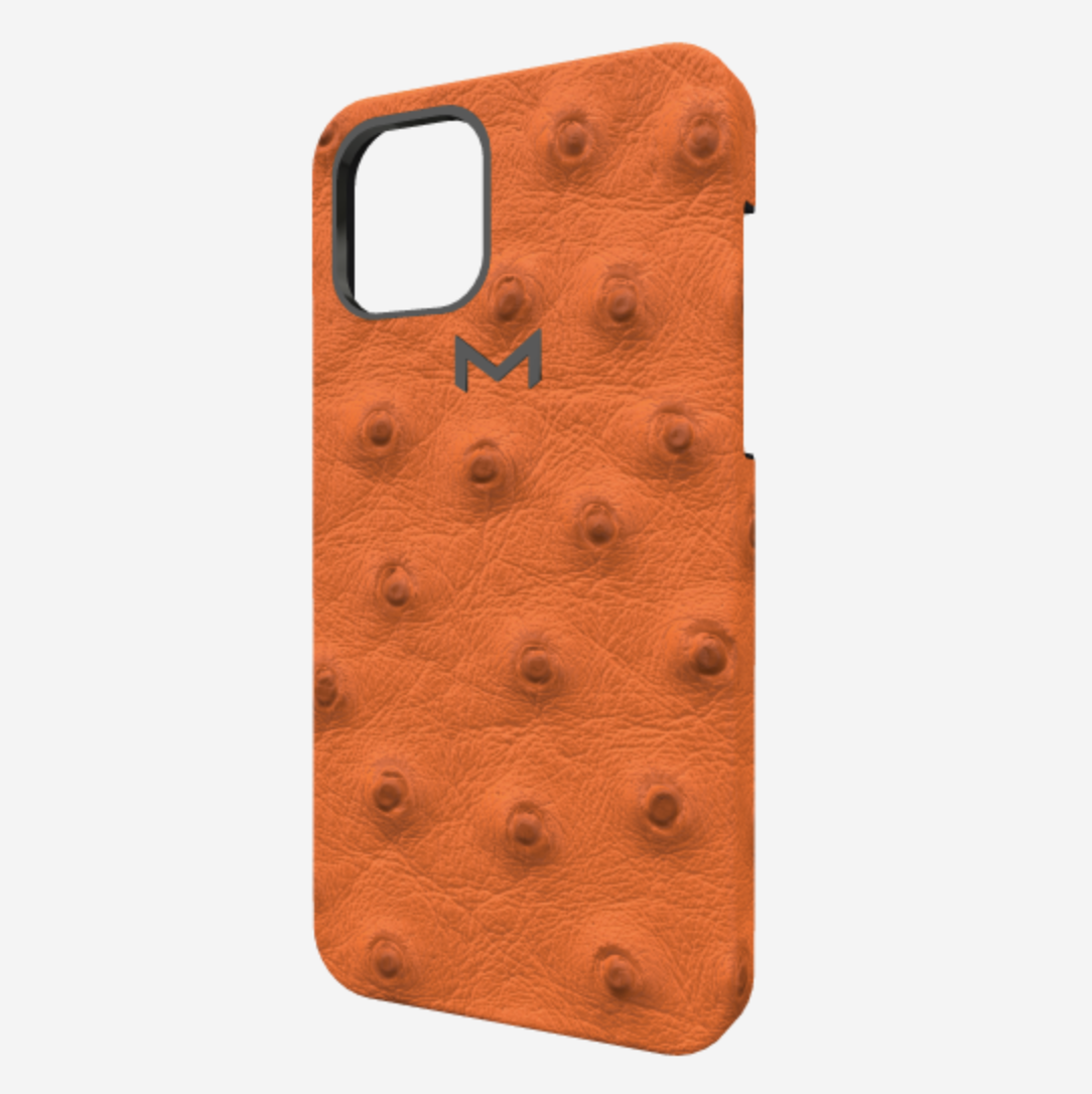 Classic Case for iPhone 12 Pro in Genuine Ostrich Orange Cocktail Black Plating 