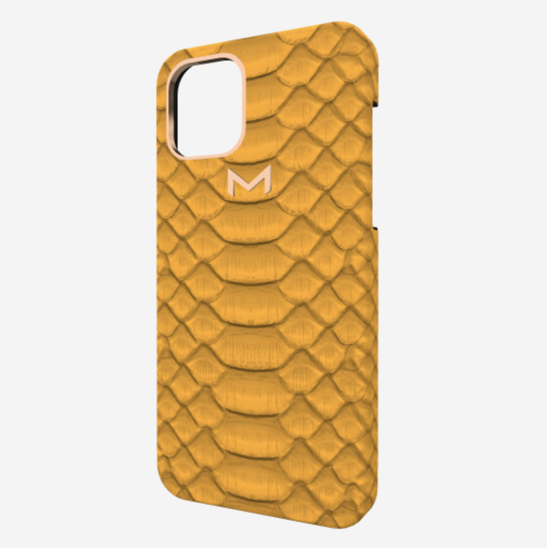 Classic Case for iPhone 12 Pro in Genuine Python Sunny Yellow Rose Gold 
