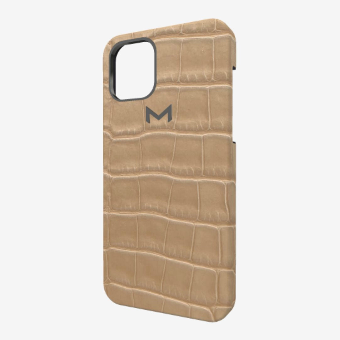 Classic Case for iPhone 12 Pro Max in Genuine Alligator Beige Desert Black Plating 