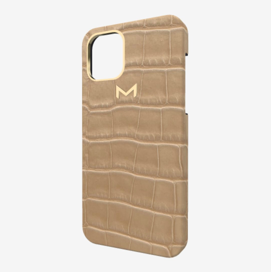Classic Case for iPhone 12 Pro Max in Genuine Alligator Beige Desert Yellow Gold 