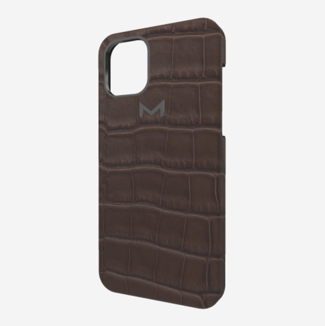 Classic Case for iPhone 12 Pro Max in Genuine Alligator Borsalino Brown Black Plating 