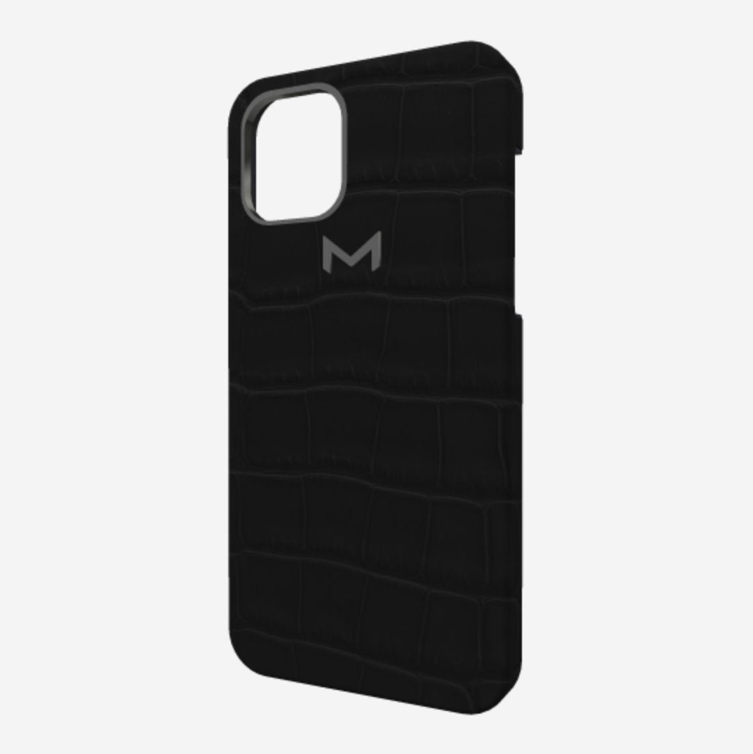Classic Case for iPhone 12 Pro Max in Genuine Alligator Carbon Black Black Plating 