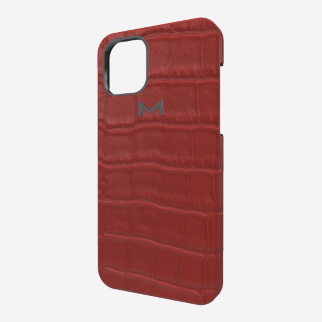 Classic Case for iPhone 12 Pro Max in Genuine Alligator Coral Red Black Plating 