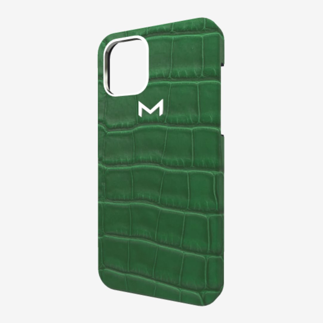 Classic Case for iPhone 12 Pro Max in Genuine Alligator Emerald Green Steel 316 
