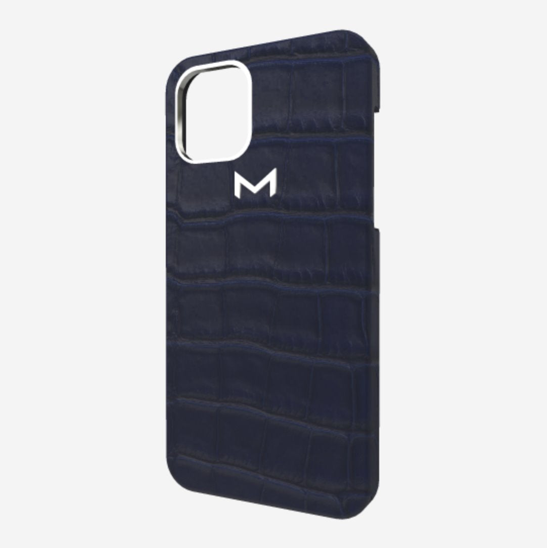 Classic Case for iPhone 12 Pro Max in Genuine Alligator Navy Blue Steel 316 