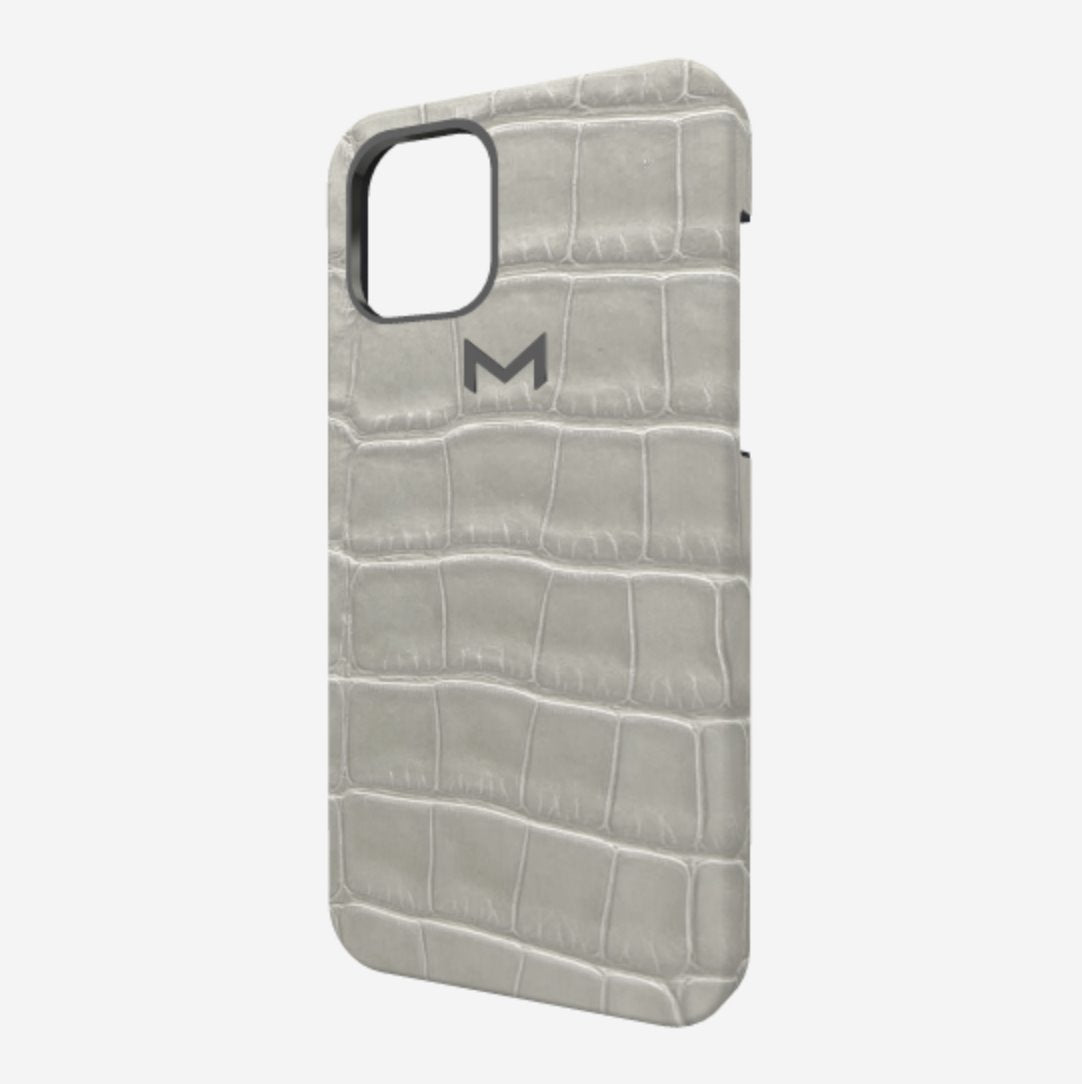 Classic Case for iPhone 12 Pro Max in Genuine Alligator Pearl Grey Black Plating 