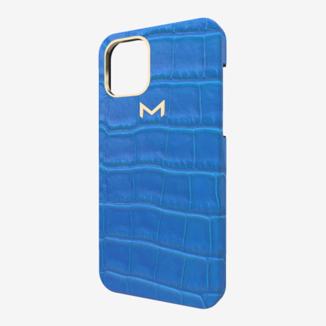 Classic Case for iPhone 12 Pro Max in Genuine Alligator Royal Blue Yellow Gold 