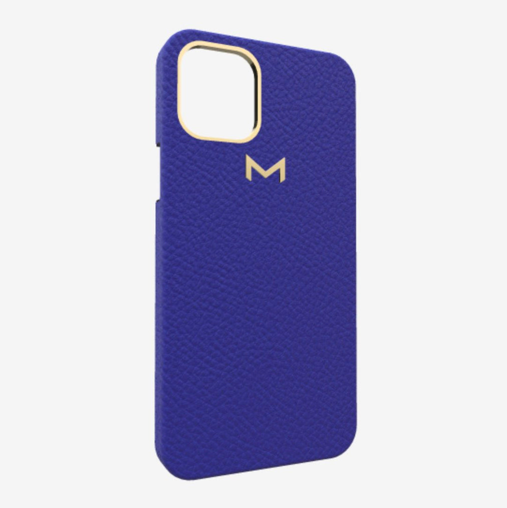 Classic Case for iPhone 12 Pro Max in Genuine Calfskin Electric Blue Yellow Gold 