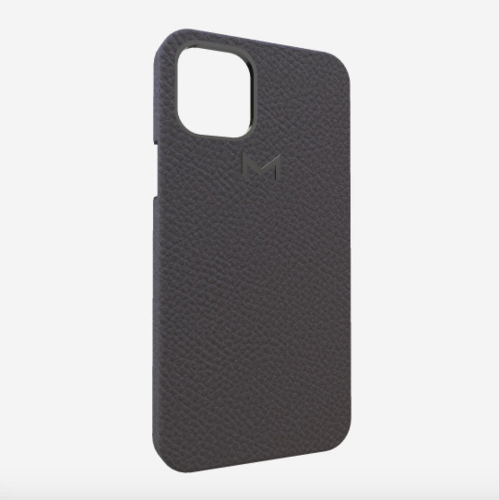 Classic Case for iPhone 12 Pro Max in Genuine Calfskin Elite Grey Black Plating 