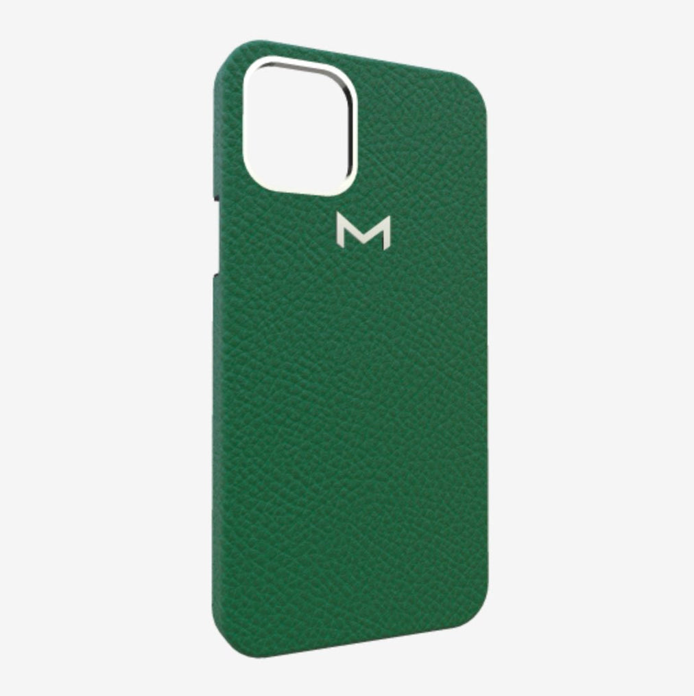 Classic Case for iPhone 12 Pro Max in Genuine Calfskin Emerald Green Steel 316 
