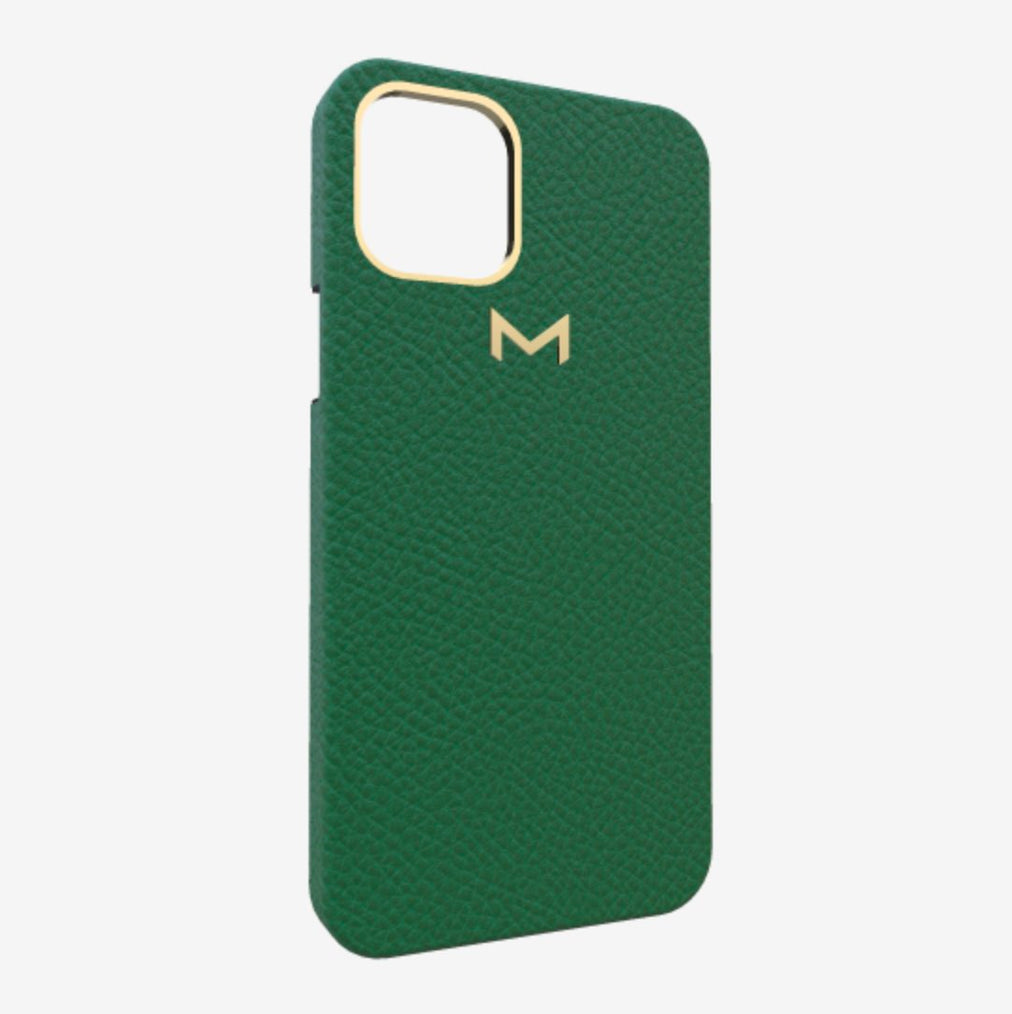 Classic Case for iPhone 12 Pro Max in Genuine Calfskin Emerald Green Yellow Gold 