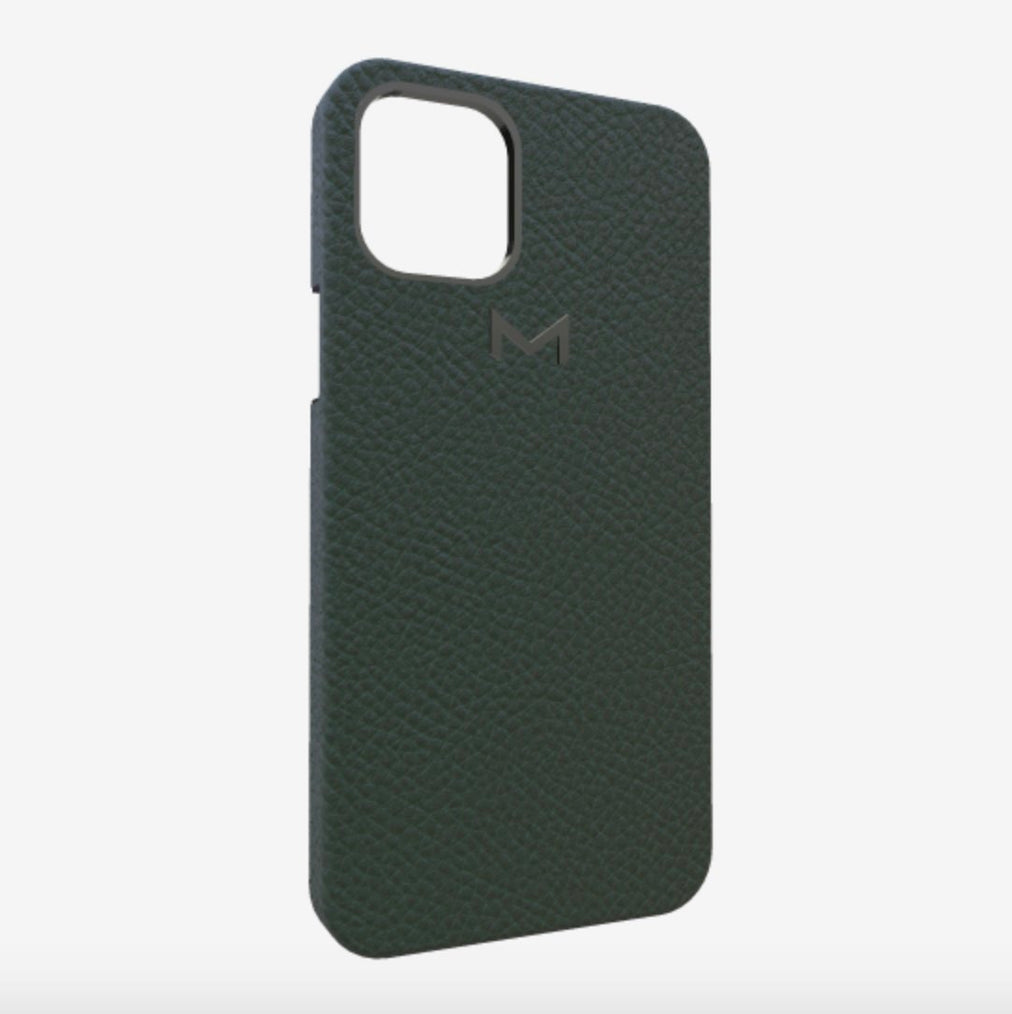 Classic Case for iPhone 12 Pro Max in Genuine Calfskin Jungle Green Black Plating 