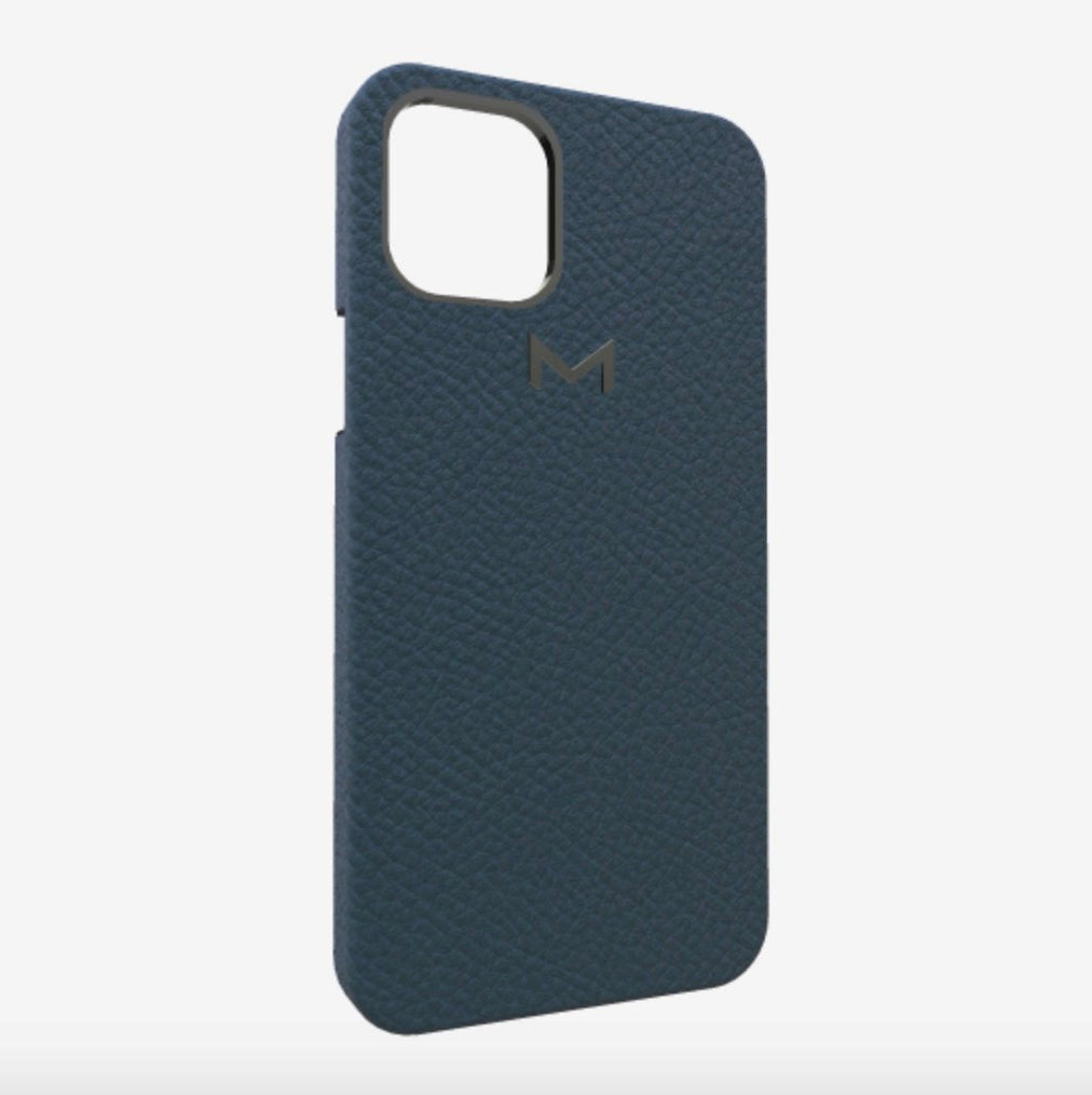 Classic Case for iPhone 12 Pro Max in Genuine Calfskin Night Blue Black Plating 