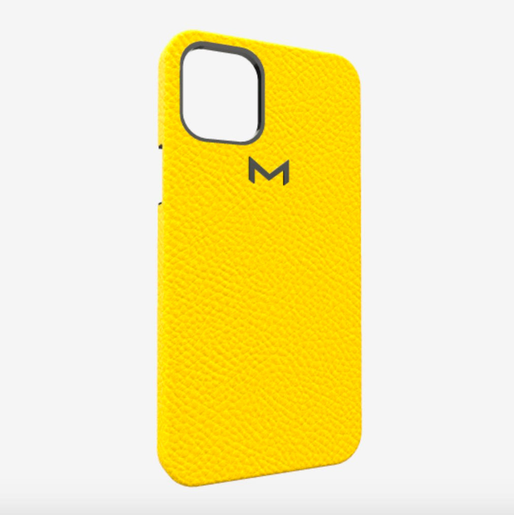 Classic Case for iPhone 12 Pro Max in Genuine Calfskin Summer Yellow Black Plating 