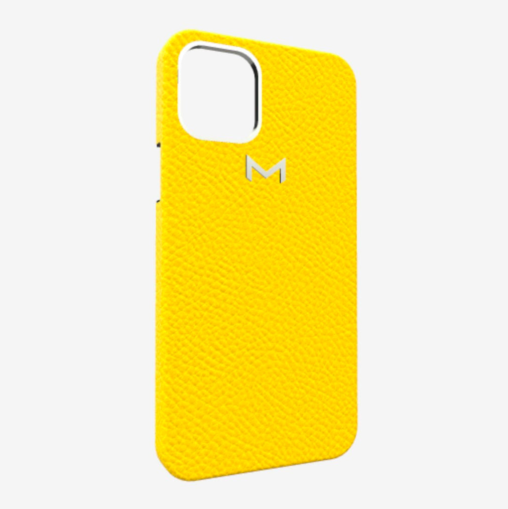 Classic Case for iPhone 12 Pro Max in Genuine Calfskin Summer Yellow Steel 316 