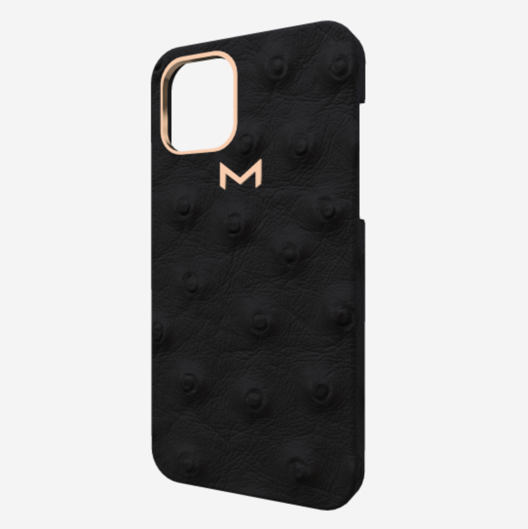 Classic Case for iPhone 12 Pro Max in Genuine Ostrich Bond Black Rose Gold 