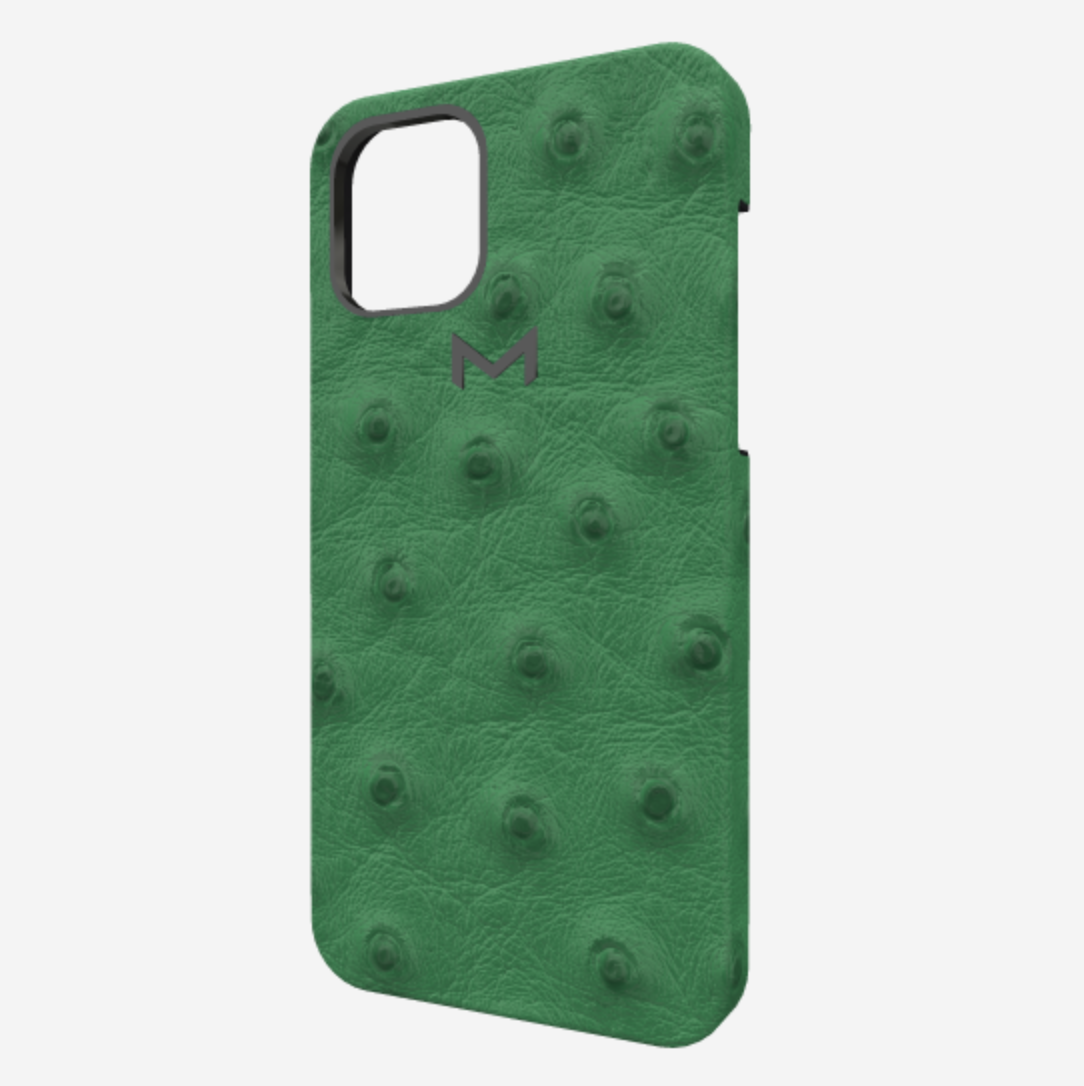 Classic Case for iPhone 12 Pro Max in Genuine Ostrich Emerald Green Black Plating 