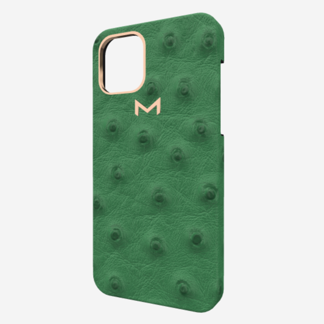 Classic Case for iPhone 12 Pro Max in Genuine Ostrich Emerald Green Rose Gold 