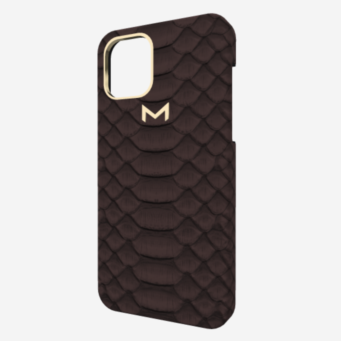 Classic Case for iPhone 12 Pro Max in Genuine Python Borsalino Brown Yellow Gold 