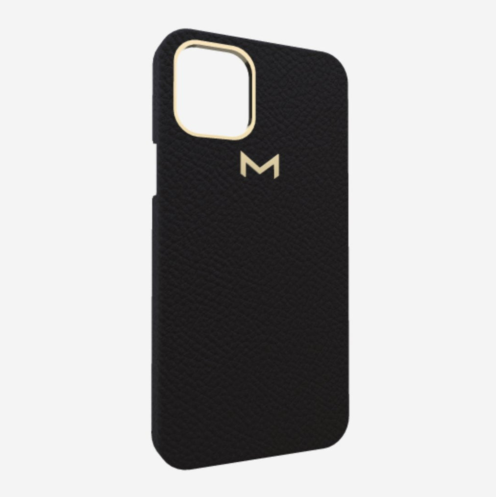 Classic Case for iPhone 13 in Genuine Calfskin Bond Black Yellow Gold 