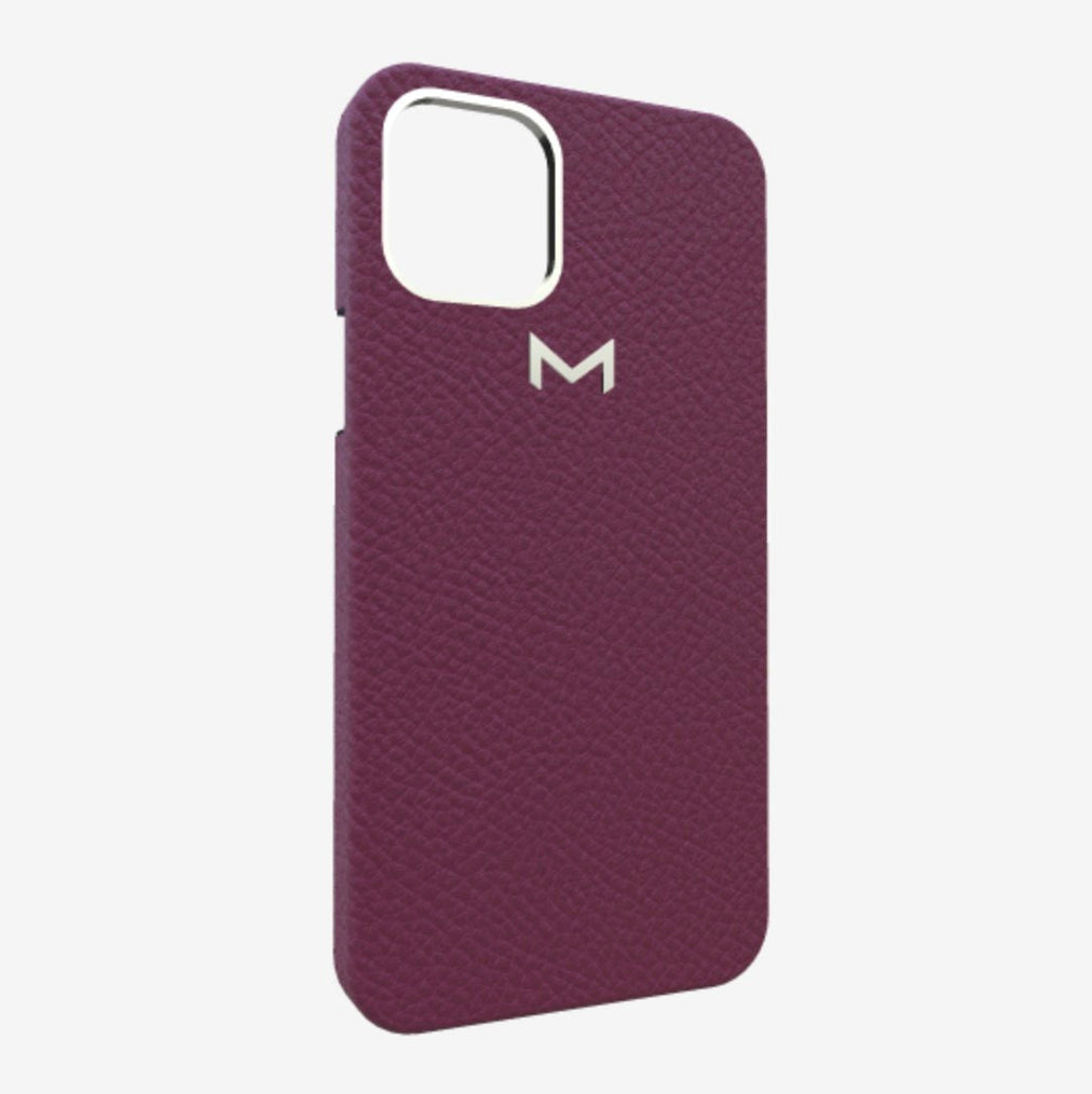 Classic Case for iPhone 13 in Genuine Calfskin Boysenberry Island Steel 316 