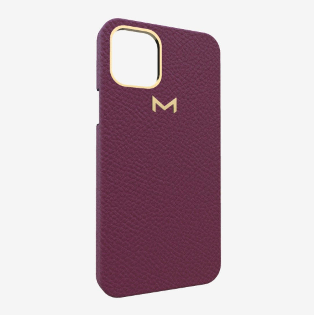 Classic Case for iPhone 13 in Genuine Calfskin Boysenberry Island Yellow Gold 