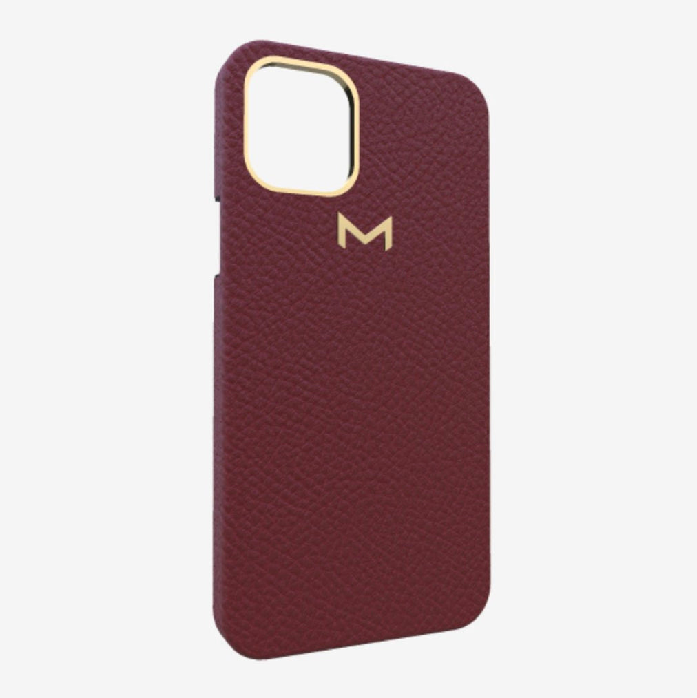 Classic Case for iPhone 13 in Genuine Calfskin Burgundy Palace Yellow Gold 