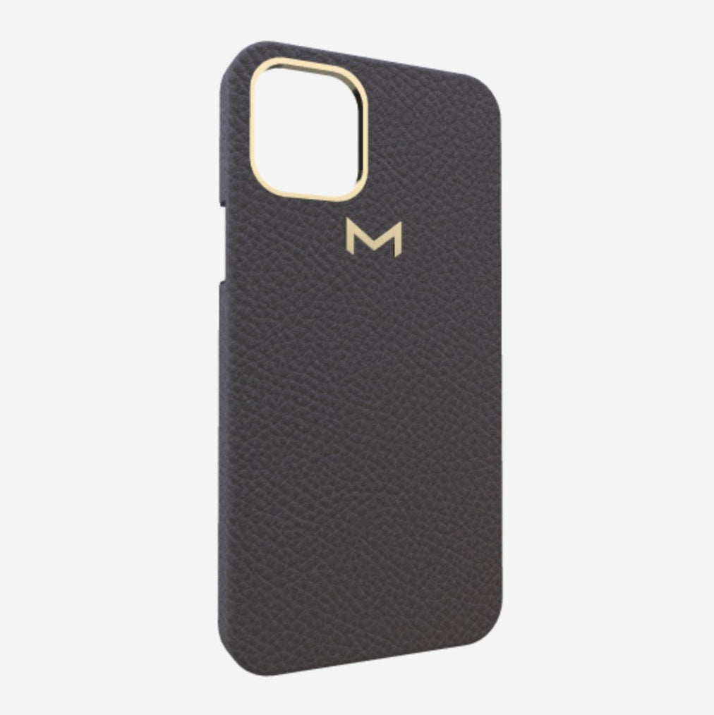 Classic Case for iPhone 13 in Genuine Calfskin Elite Grey Yellow Gold 