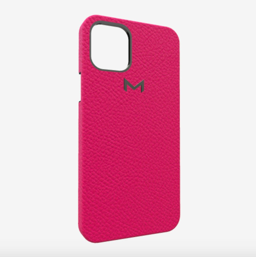 Classic Case for iPhone 13 in Genuine Calfskin Fuchsia Party Black Plating 