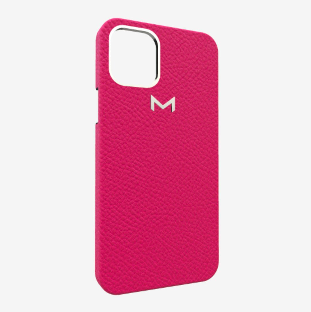 Classic Case for iPhone 13 in Genuine Calfskin Fuchsia Party Steel 316 