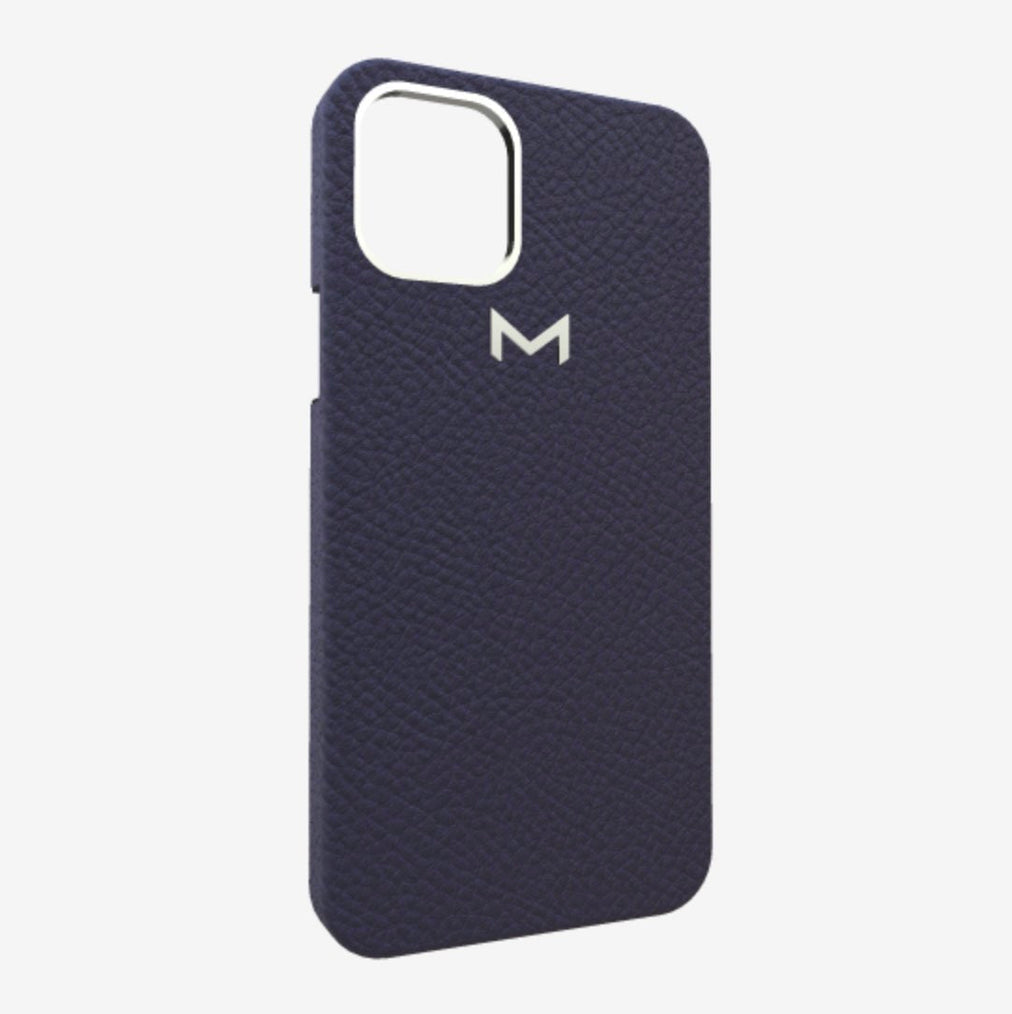 Classic Case for iPhone 13 in Genuine Calfskin Navy Blue Steel 316 