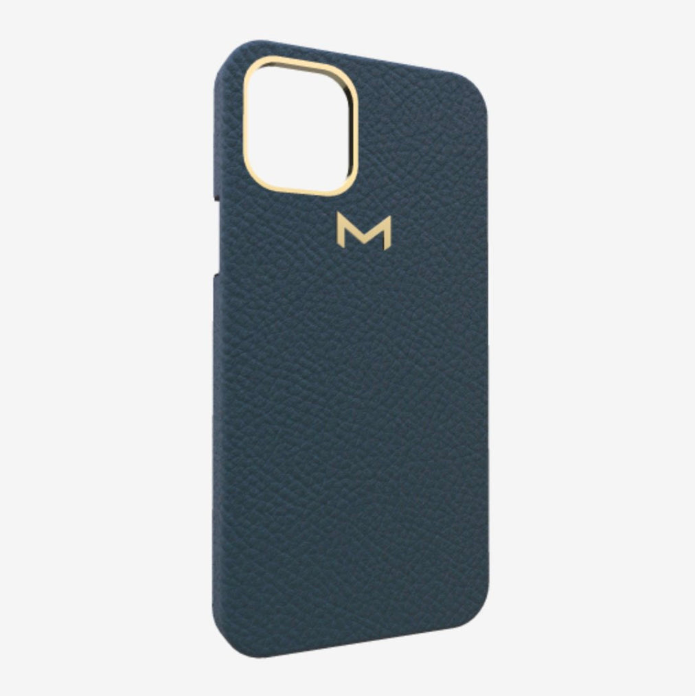 Classic Case for iPhone 13 in Genuine Calfskin Night Blue Yellow Gold 