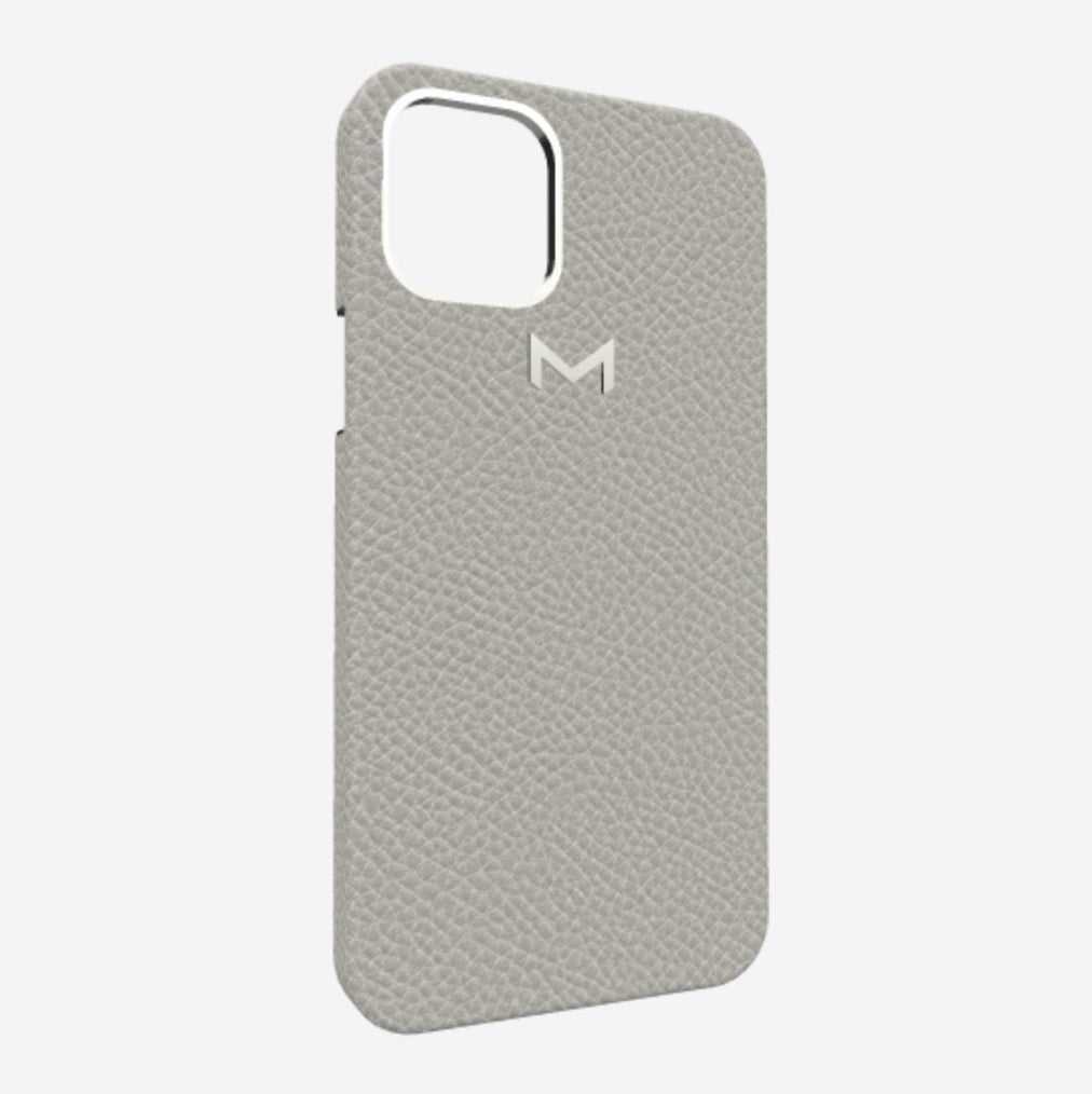 Classic Case for iPhone 13 in Genuine Calfskin Pearl Grey Steel 316 