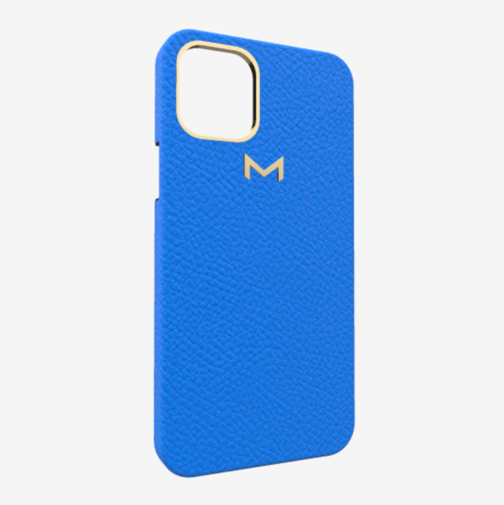 Classic Case for iPhone 13 in Genuine Calfskin Royal Blue Yellow Gold 