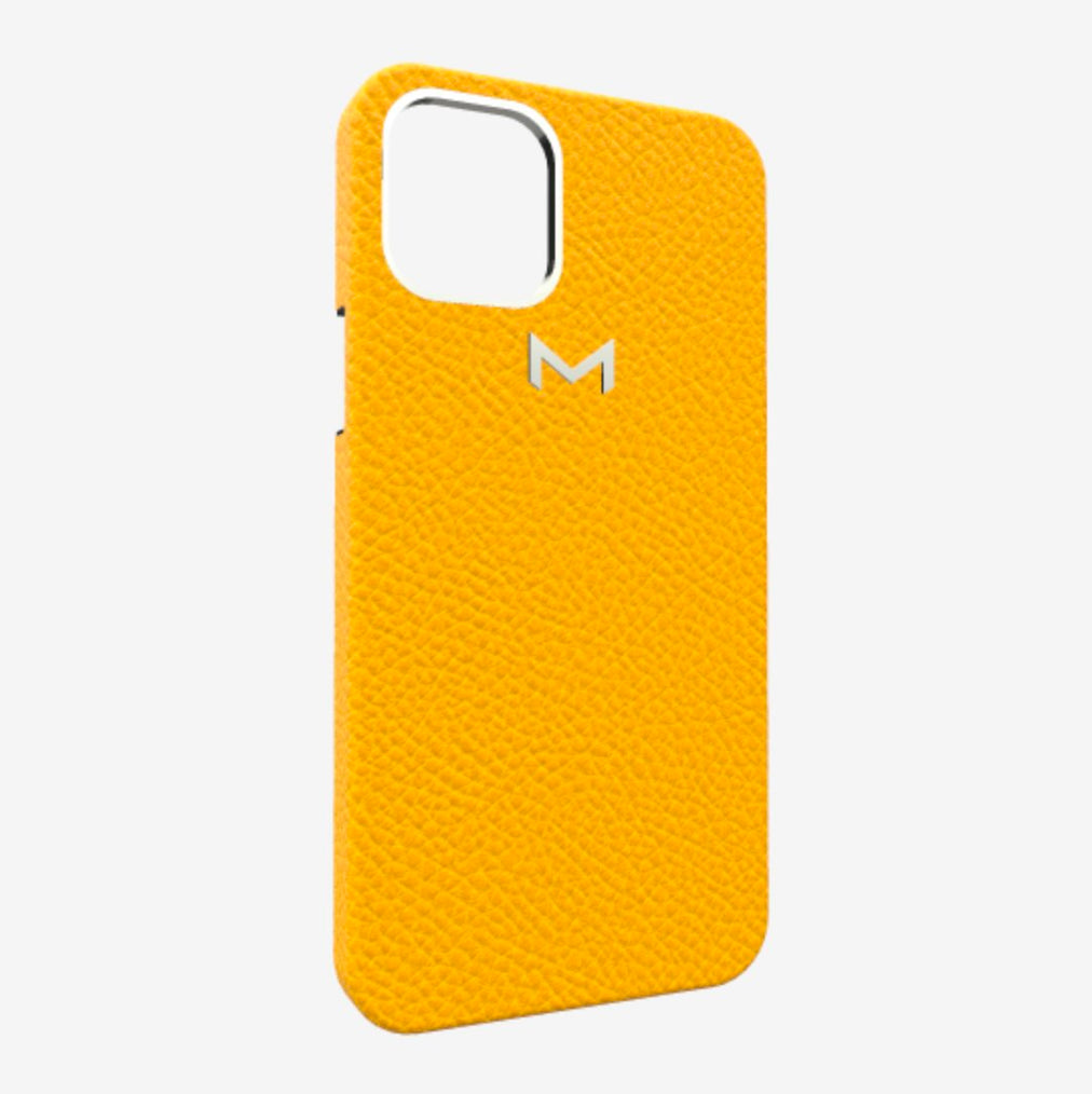 Classic Case for iPhone 13 in Genuine Calfskin Sunny Yellow Steel 316 