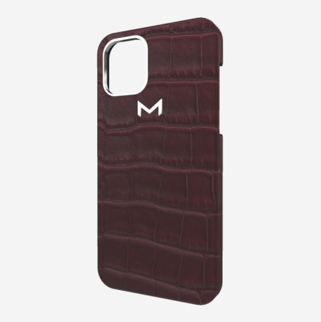 Classic Case for iPhone 13 Pro in Genuine Alligator Burgundy Palace Steel 316 