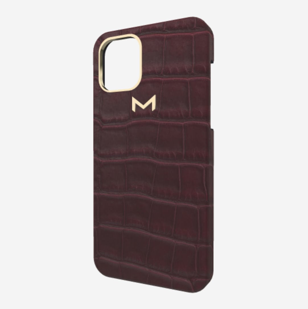 Classic Case for iPhone 13 Pro in Genuine Alligator Burgundy Palace Yellow Gold 