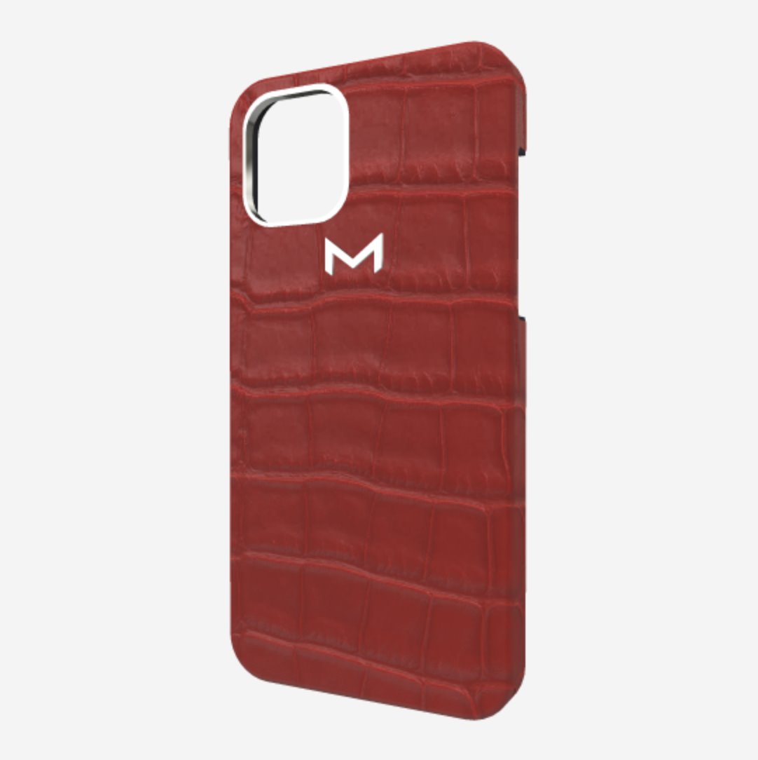 Classic Case for iPhone 13 Pro in Genuine Alligator Coral Red Steel 316 