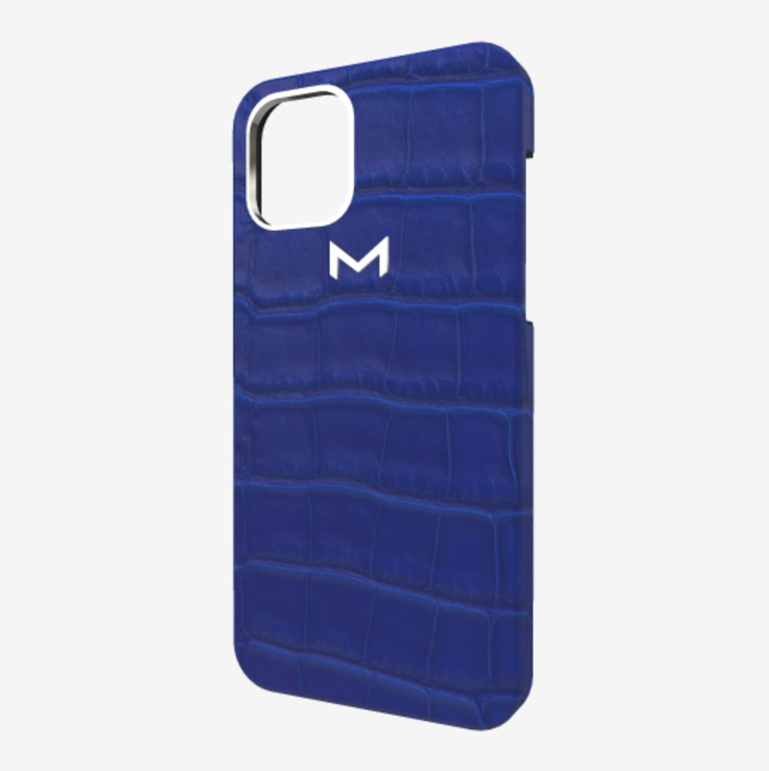 Classic Case for iPhone 13 Pro in Genuine Alligator Electric Blue Steel 316 