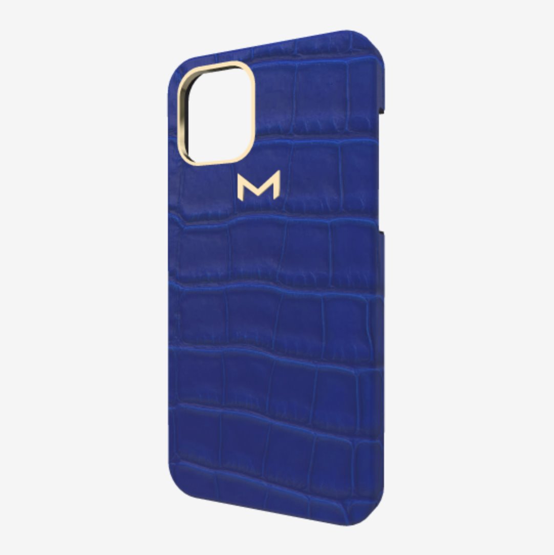 Classic Case for iPhone 13 Pro in Genuine Alligator Electric Blue Yellow Gold 