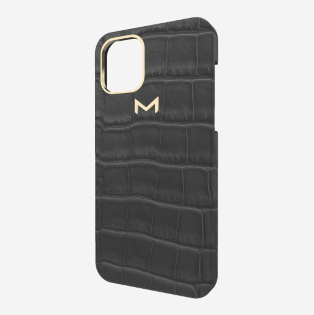 Classic Case for iPhone 13 Pro in Genuine Alligator Elite Grey Yellow Gold 