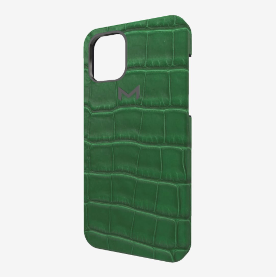 Classic Case for iPhone 13 Pro in Genuine Alligator Emerald Green Black Plating 