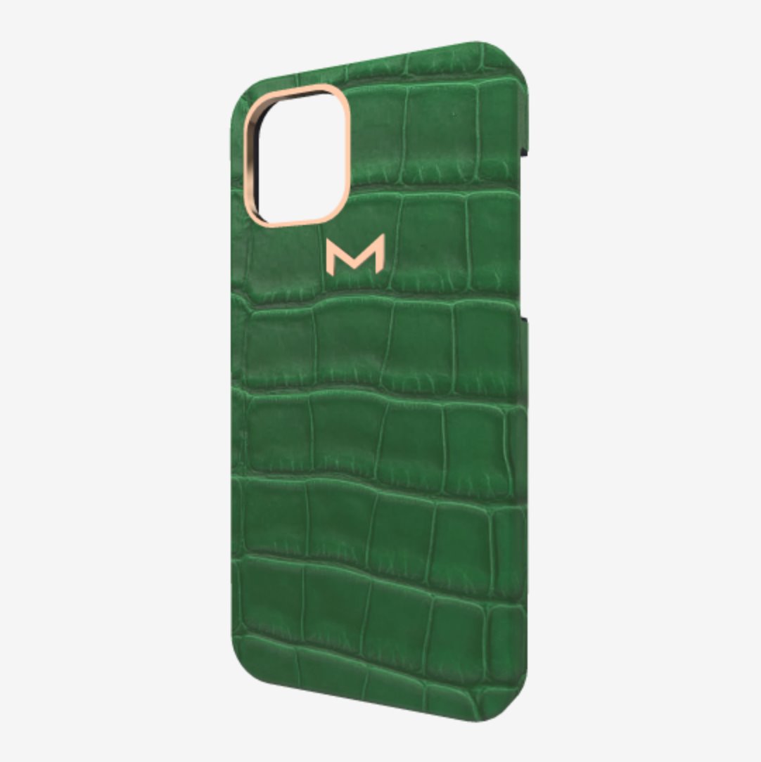 Classic Case for iPhone 13 Pro in Genuine Alligator Emerald Green Rose Gold 